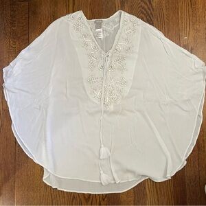 Chico's Lightweight Wide Wing Beaded V Neck White Blouse Size L/XL